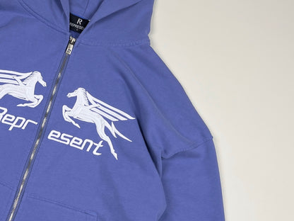 Pegasus Zip Through Hoodie - Indigo