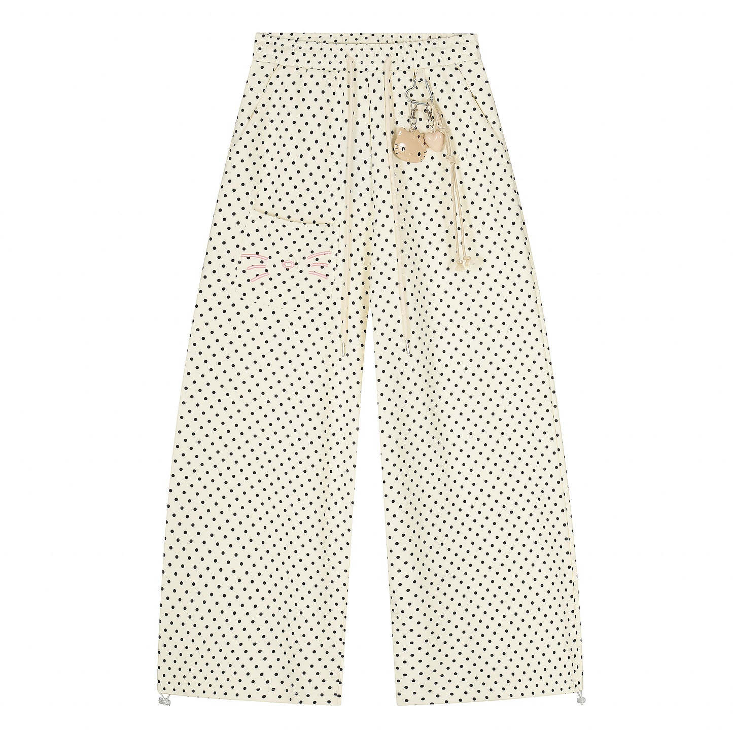 Polka Dot Cat Whisker Wide Leg Pants - Apricot Plain Front