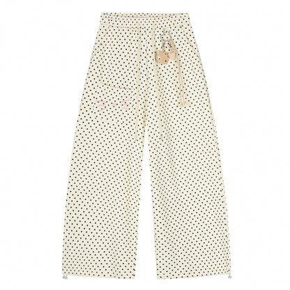 Polka Dot Cat Whisker Embroidery Metal Charm Wide Leg Pants Drawstring Ankle Toggle Y2K Harajuku