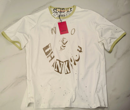 SECND SLF No Thank You Bee Ink Splash Short Sleeve Tee Off-White Washed Boxy Ringer American Vintage Streetwear | No Thanks Bee