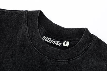 Washed Graphic Print Short Sleeve T-Shirt Flame Face Circle Logo Street Casual Unisex Tee | Green Flame