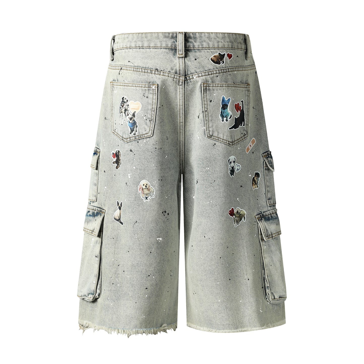 White cargo denim shorts angled view