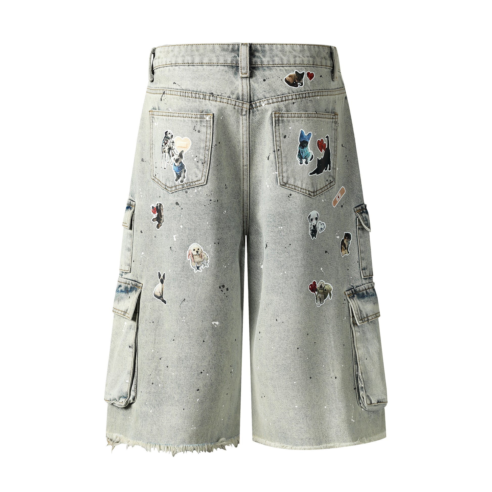 White cargo denim shorts angled view