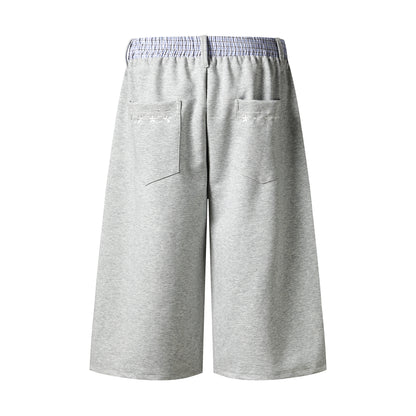 Star Print Number 34 Embroidery Wide Leg Sweat Shorts Plaid Elastic Waist Casual Streetwear Baggy Shorts | Star 34