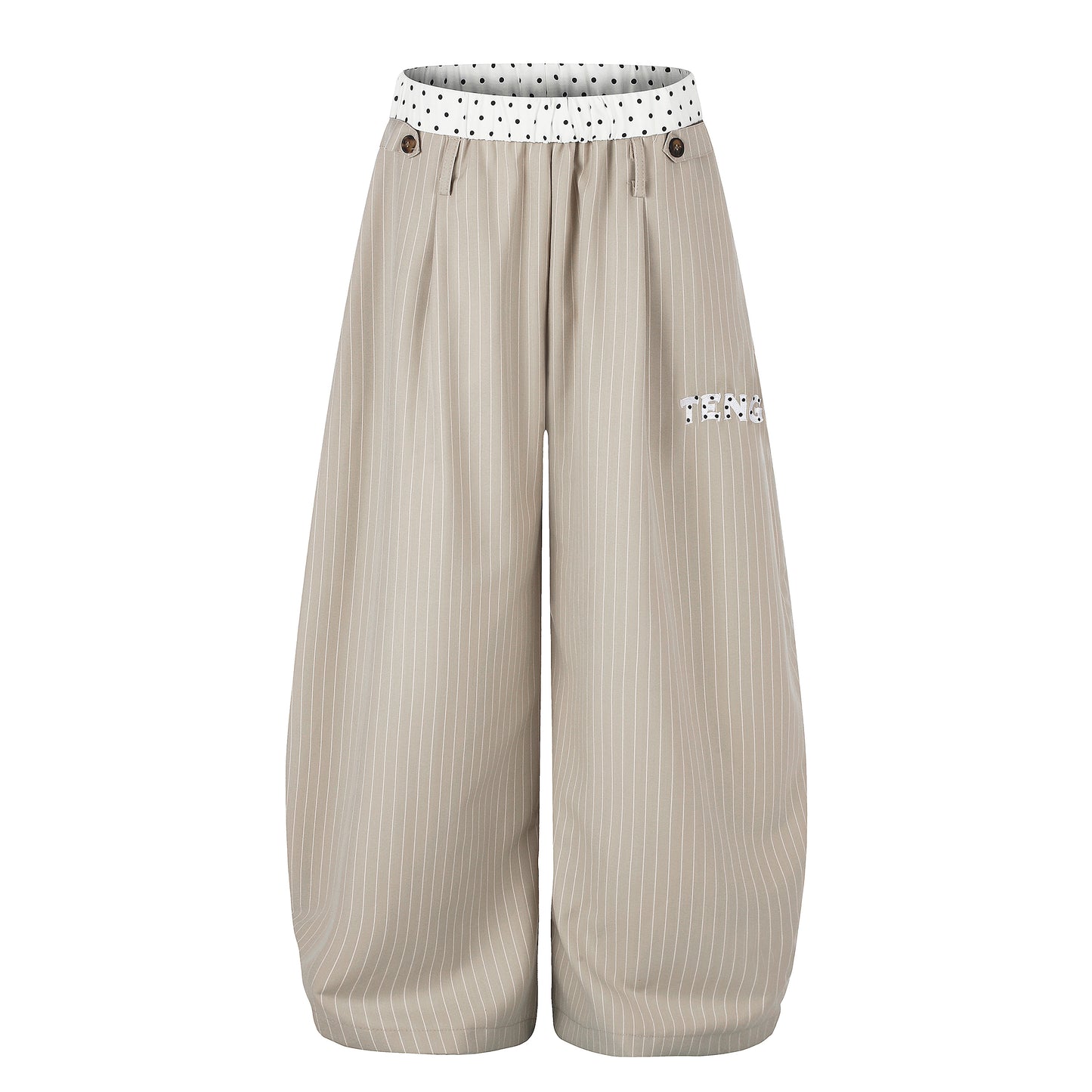 Women's TENG Embroidery Pinstripe Balloon Wide Leg Pants - Khaki Side View
