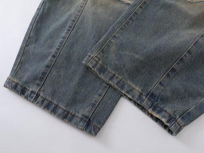 Heavy Ripped Multi-Panel Barrel Wide Leg Jeans Earth Tone Mud Wash Distressed Arc Seam High Waist Baggy Denim Trousers | Rip Arc