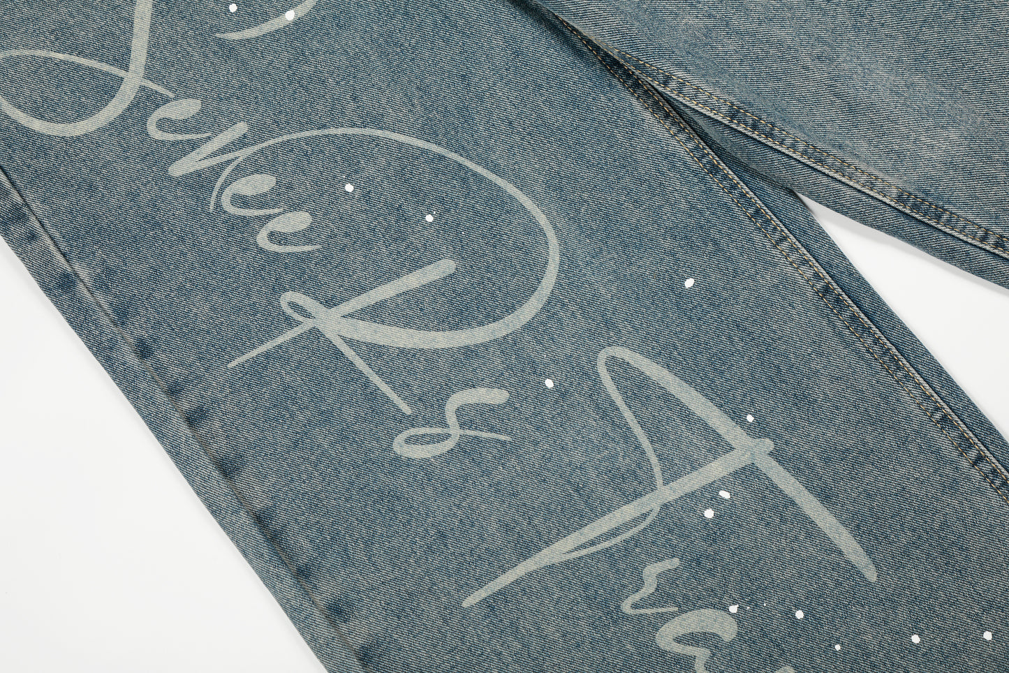 California Script Print Rhinestone Wide Leg Barrel Jeans Vintage Washed High Waist Y2K Streetwear