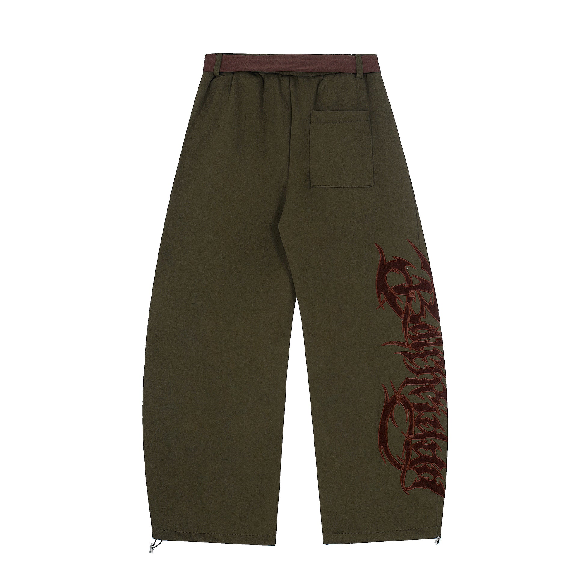 Gothic Flame Letter Print Wide Leg Pants - Army Green Back