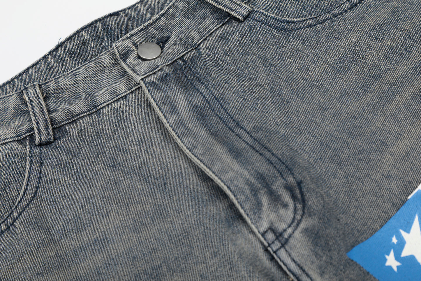 Number 18 Star Flag Print Wide Leg Denim Shorts High Waist Washed Vintage Streetwear Summer Casual Shorts