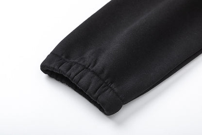 Solid Black Fleece Two-Piece Set Casual Loose Pullover Top Wide Leg Pants Matching Outfit Cozy Streetwear Co-ord Set | Noir Fleece