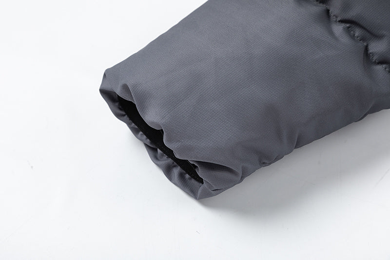 Trapstar black and gray hooded puffer jacket with quilted panels, full zip closure, and front pockets - view 6