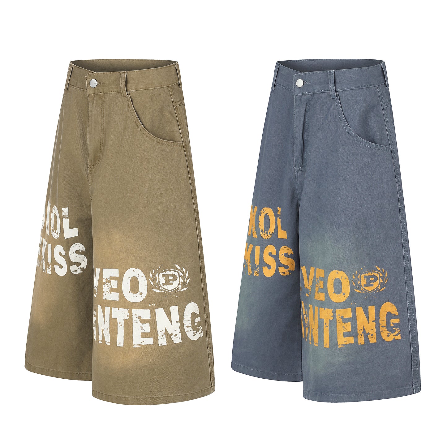 Women's Letter Print Wide Leg Denim Shorts High Waist Washed Casual Streetwear Summer Jean Shorts