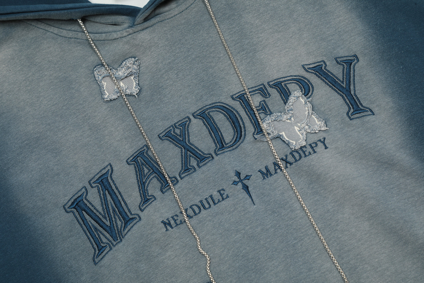 Butterfly Patch Embroidery Chain Drawstring Washed Hoodie Oversized Streetwear Y2K Grunge Casual Fall Winter Pullover Sweatshirt | Dusk Drift