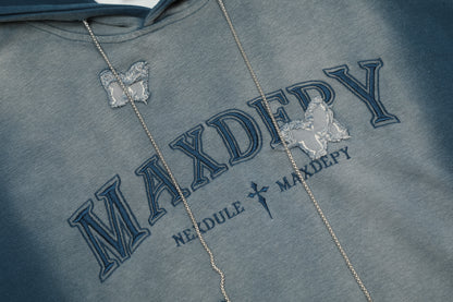 Butterfly Patch Embroidery Chain Drawstring Washed Hoodie Oversized Streetwear Y2K Grunge Casual Fall Winter Pullover Sweatshirt | Dusk Drift