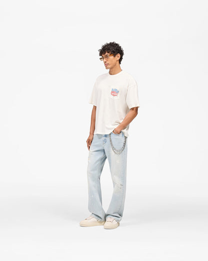 Represent Nothing Faster Boxy Graphic Tee Washed Heavyweight Pocket Surfer American Flag Print Vintage Streetwear T-Shirt | Wave Flag