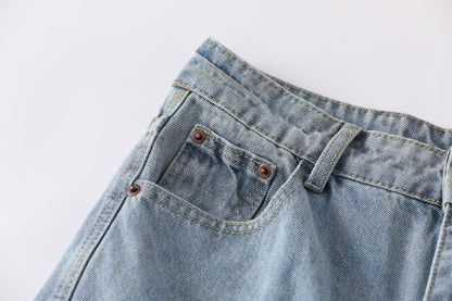 Curved Pocket Cargo Wide Leg Jeans High Waist Light Wash Mud Dye Faded Utility Streetwear Denim Trousers | Pocket Arc
