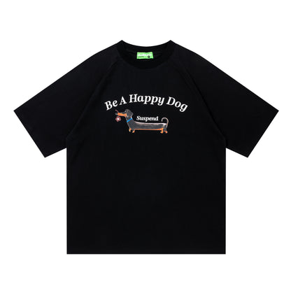 DuoMatch Be A Happy Dog Suspend Dachshund Graphic Oversized Tee Cute Dog Print Streetwear Short Sleeve T-Shirt