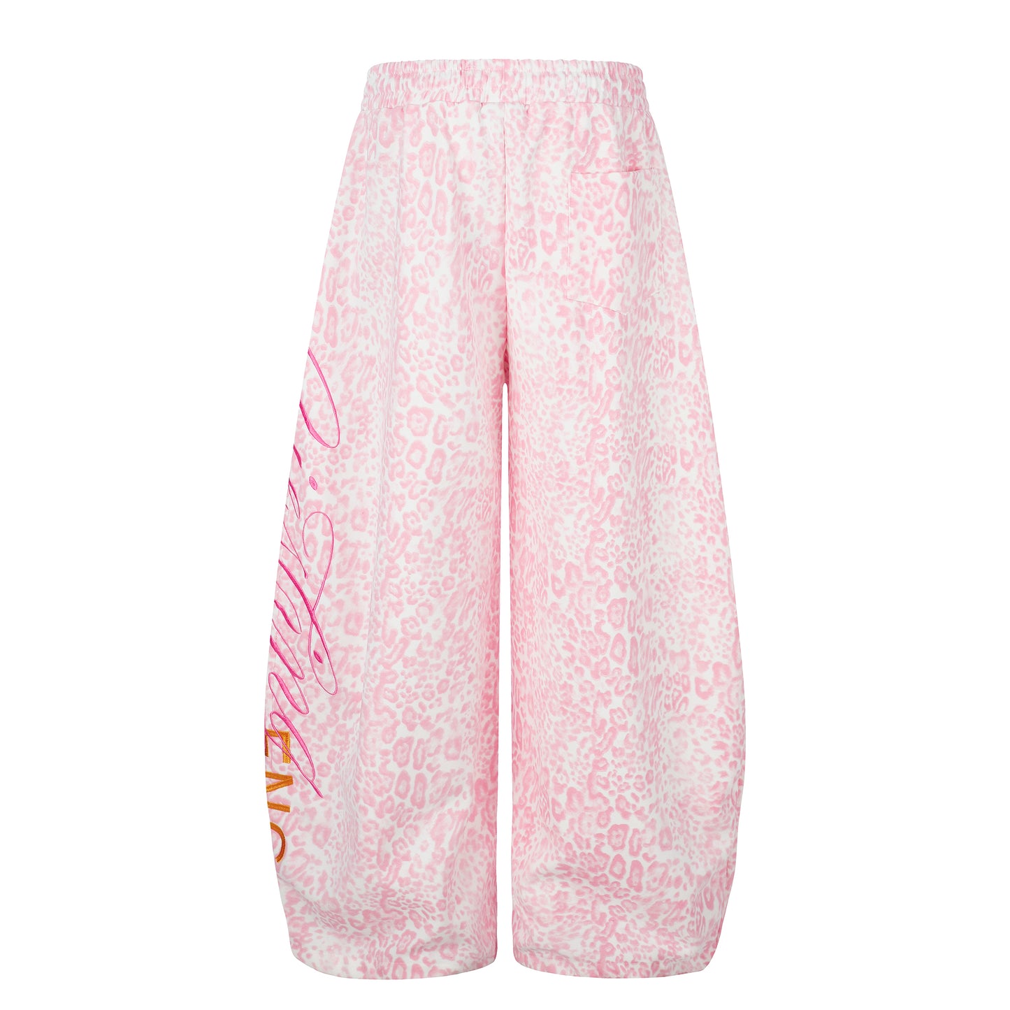 Women's Pink Leopard Print Letter Embroidery Drawstring Wide Leg Pants High Waist Elastic Waist Casual Streetwear Trousers