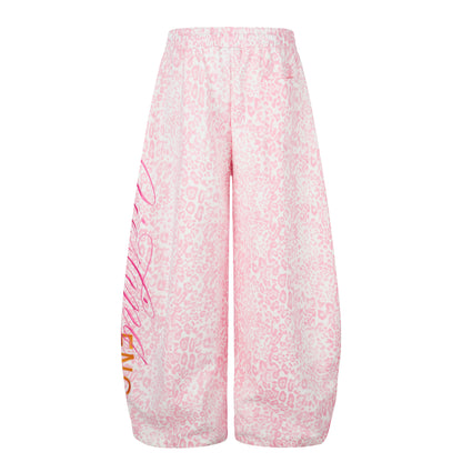 Women's Pink Leopard Print Letter Embroidery Drawstring Wide Leg Pants High Waist Elastic Waist Casual Streetwear Trousers