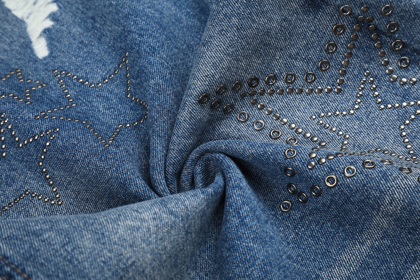 Women's Star Embroidery Rhinestone Distressed Wide Leg Jeans High Waist Ripped Casual Streetwear Denim Pants