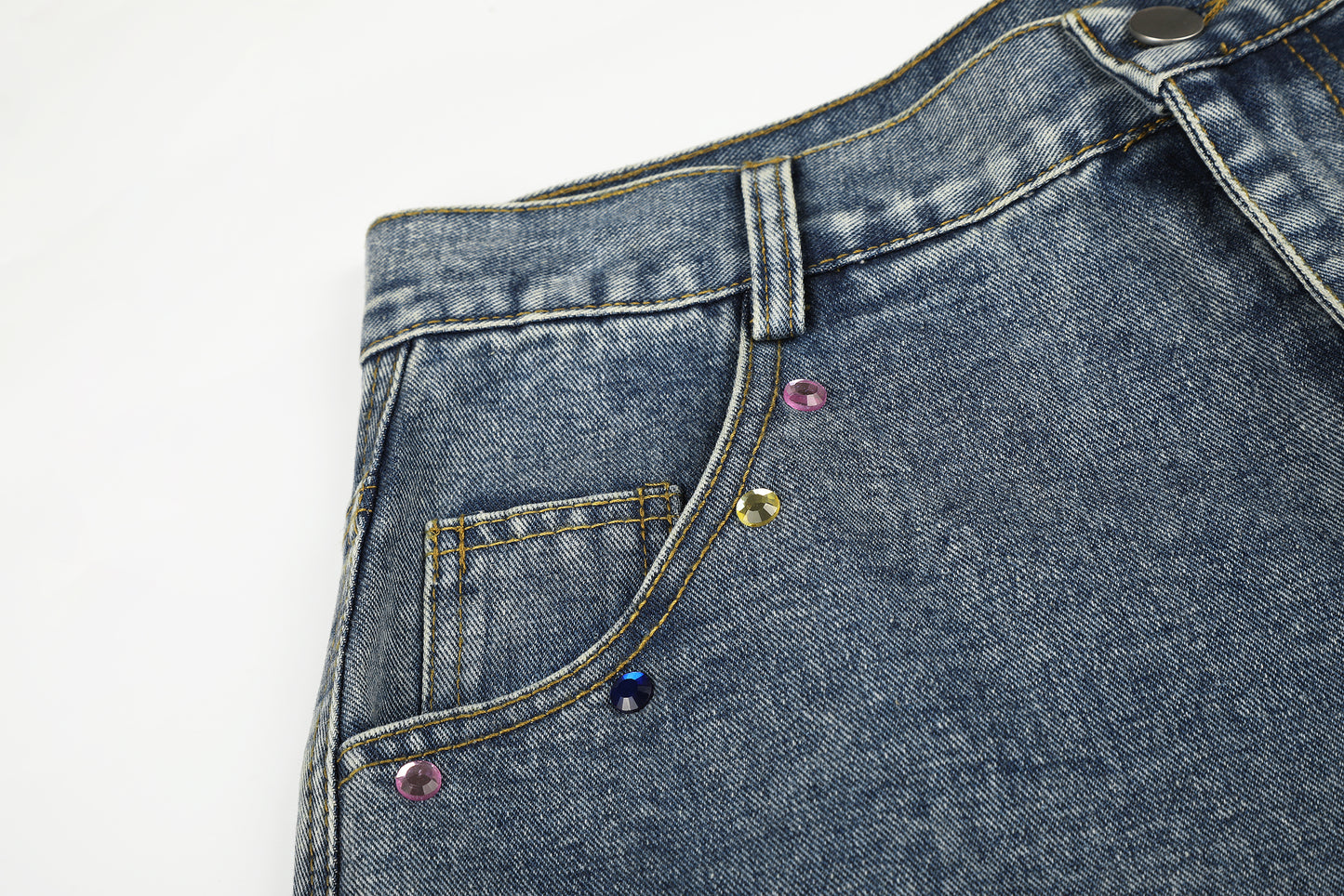 Women's Script Embroidery Rhinestone Wide Leg Denim Shorts High Waist Washed Casual Streetwear Jean Shorts