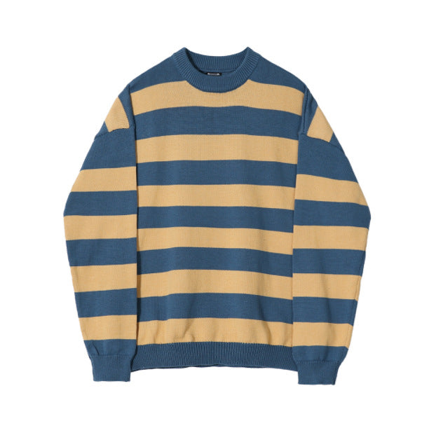 Striped round neck sweater men's long sleeve autumn Korean loose trend all-matching casual sweater outer