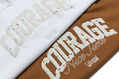 DuoMatch Courage Nice Time Arch Letter Applique Oversized Hoodie Silver Fox Fleece Streetwear Sweatshirt