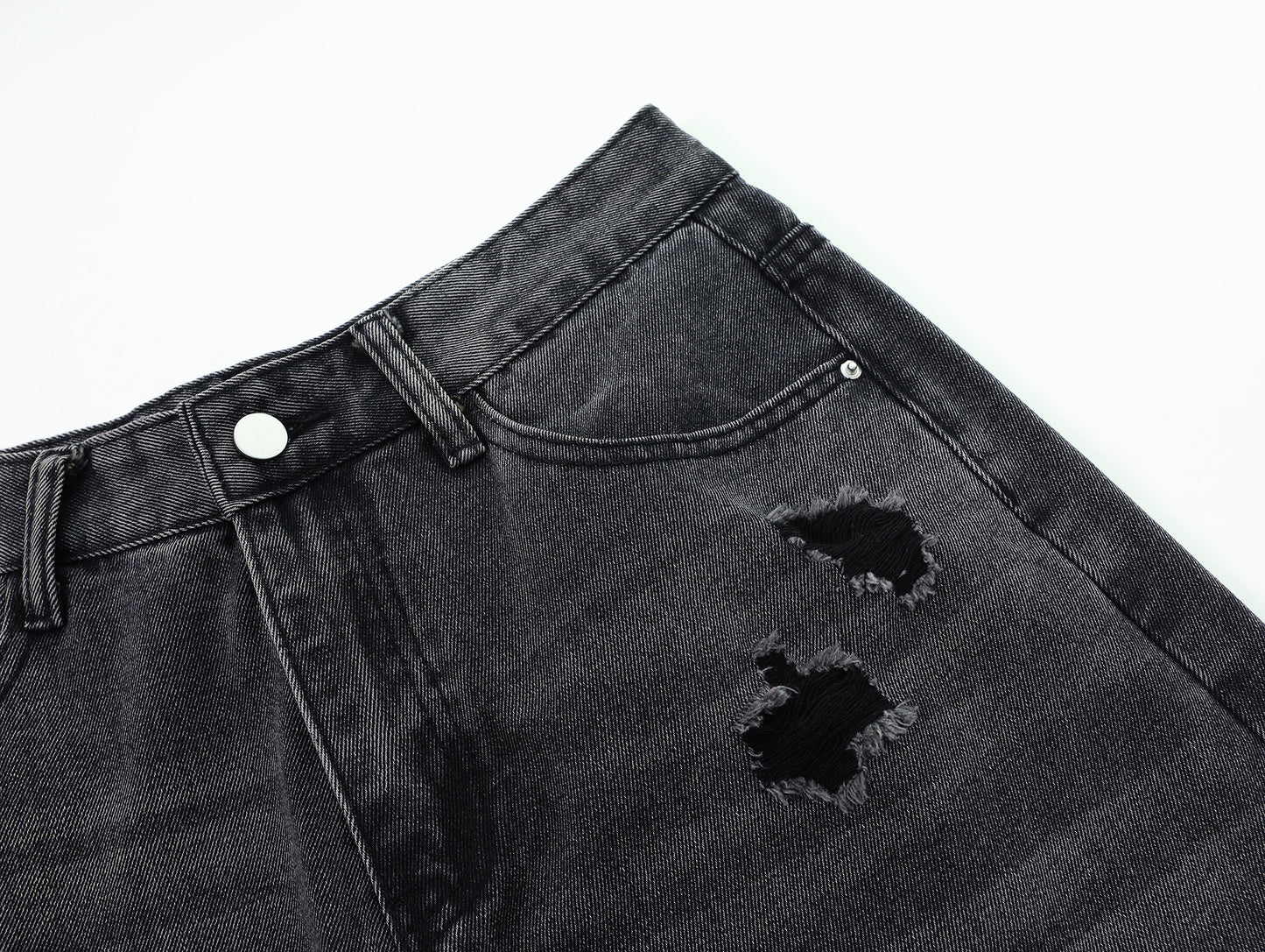 Distressed Ripped Wide Leg Jeans High Waist Washed Black Sandy Fade Black Patch Pocket Streetwear Denim Trousers | Void Rip