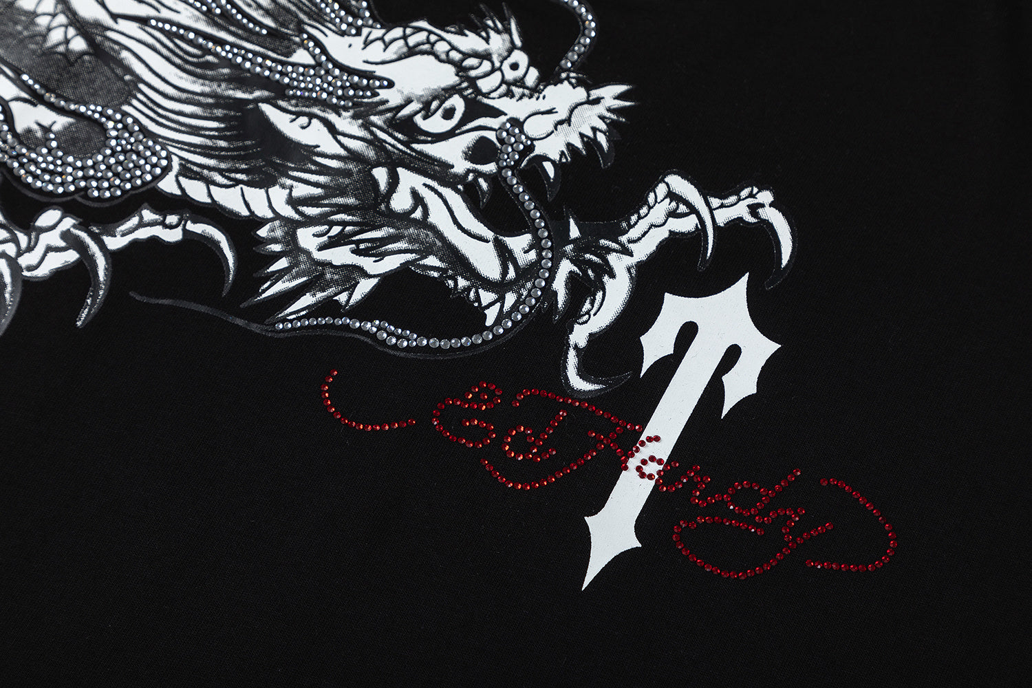 Black Trapstar unisex oversized T-shirt with white dragon graphic and rhinestone details - view 7