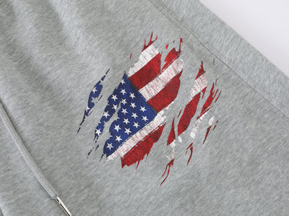 American Flag Print Wide Leg Sweatpants Number 32 Graphic Elastic Waist Baggy Fleece Pants Casual Streetwear Trousers | Flag 32