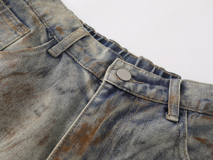 Mud Dye Earth Tone Wide Leg Denim Shorts High Waist Washed Vintage Streetwear Summer Casual Jean Shorts | Dust Storm