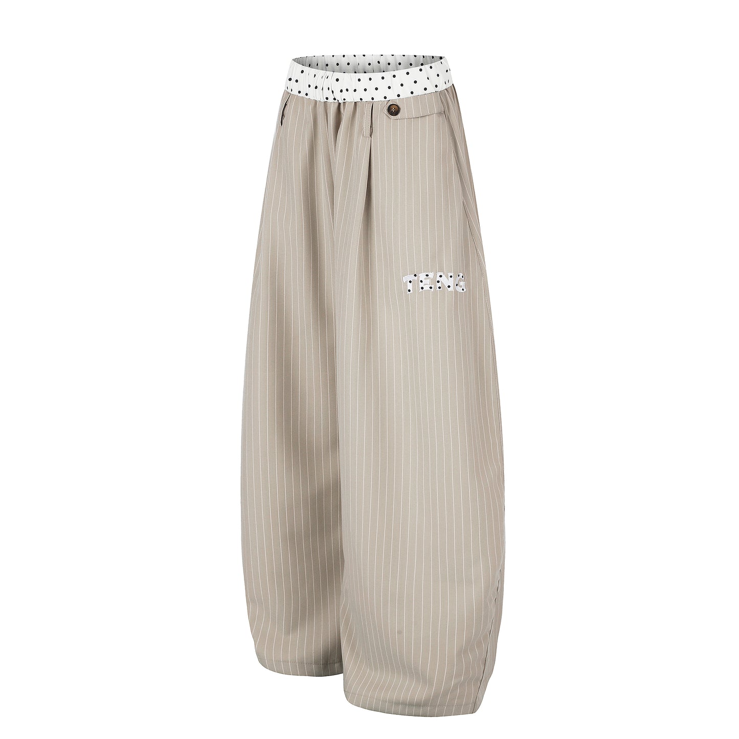 Women's TENG Embroidery Pinstripe Balloon Wide Leg Pants - Grey & Khaki Comparison