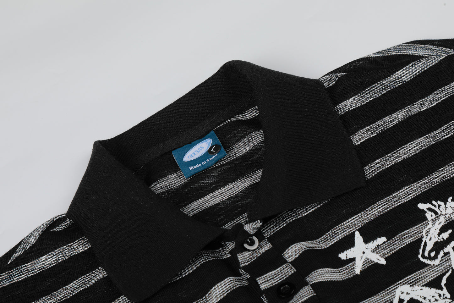 Twin Stallion Star Embroidery Stripe Polo Short Sleeve Oversized Streetwear Y2K Vintage Cotton Knit Top | Twin Stallion