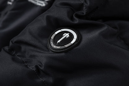 Trapstar Black and Gray Hooded Puffer Jacket, Quilted Zip-Up Streetwear Coat