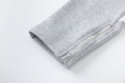 Blue and Gray Chevron Hoodie and Joggers Tracksuit Set, Drawstring Two Piece Streetwear Outfit