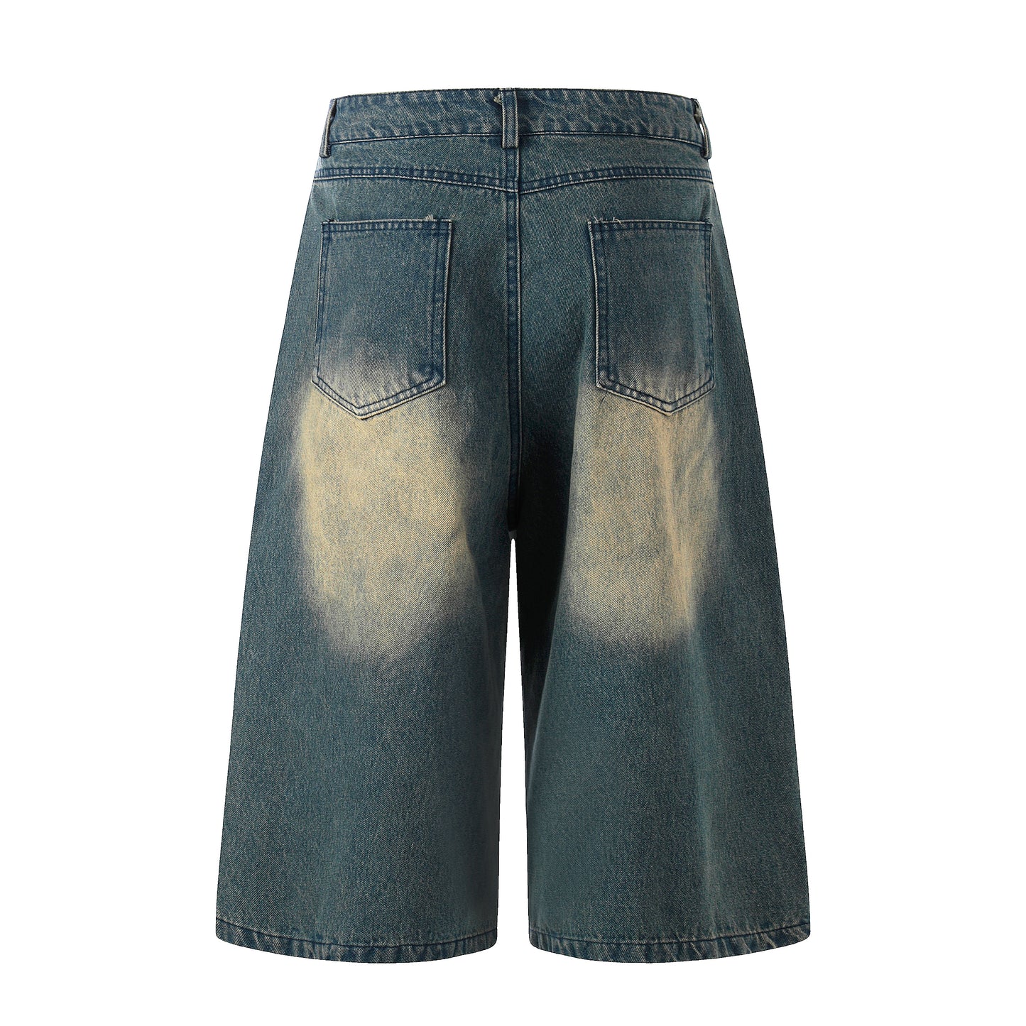 Letter Print Wide Leg Denim Shorts - Blue Detail