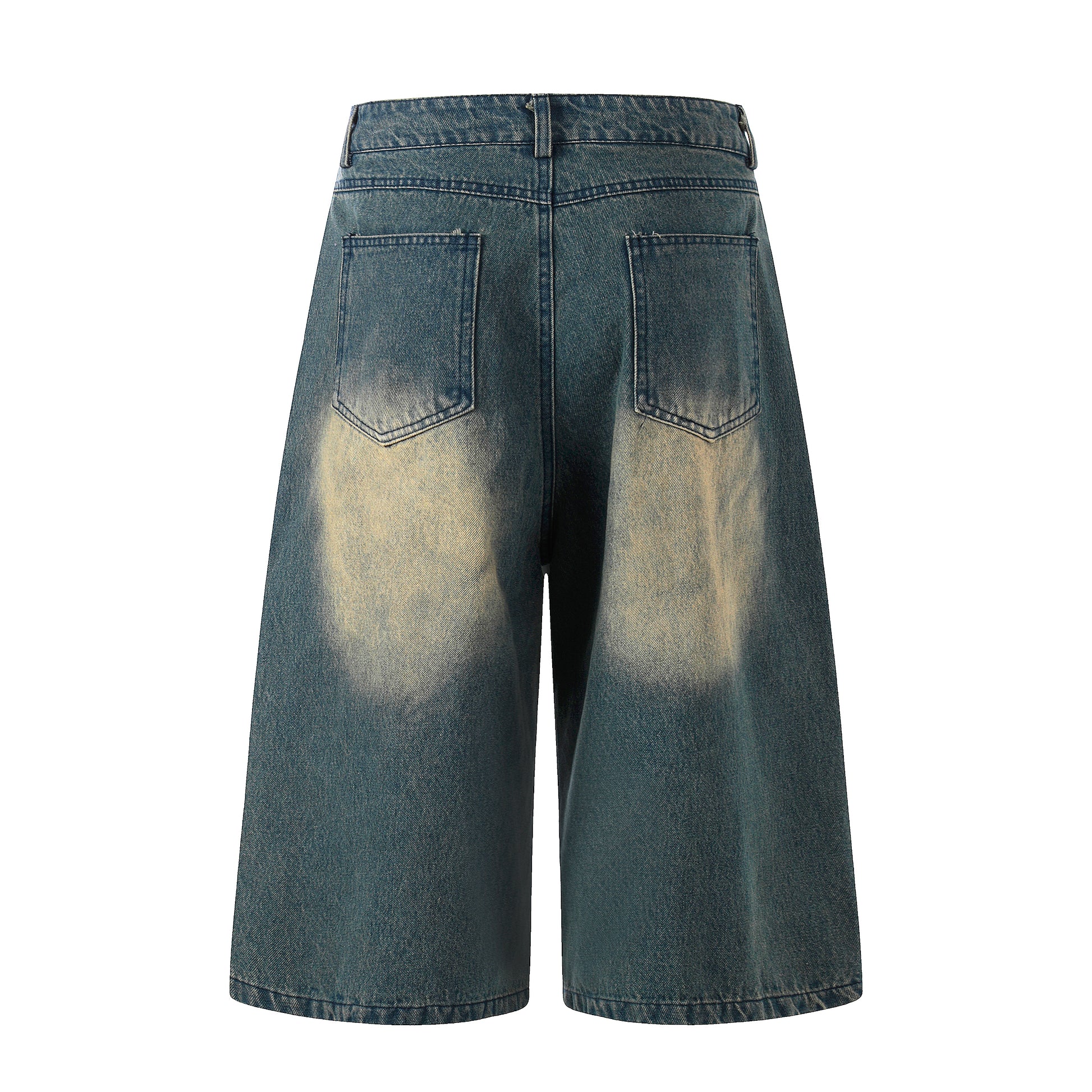 Letter Print Wide Leg Denim Shorts - Blue Detail