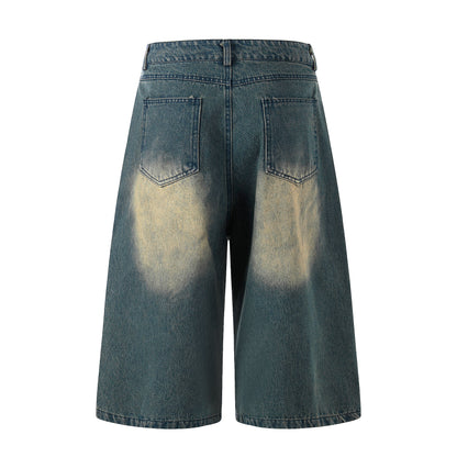 Letter Print Wide Leg Denim Shorts High Waist Washed Streetwear Summer Casual Shorts