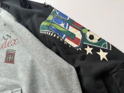 Protocol Index All American Football Print Raglan Zip Hoodie Distressed Washed Embroidered Streetwear | Grid Raglan