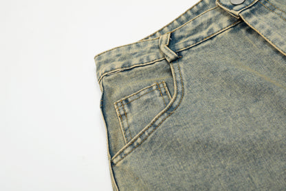 Women's Multicolor Plaid Patchwork Wide Leg Denim Shorts High Waist Y2K Vintage Wash Baggy Jean Shorts