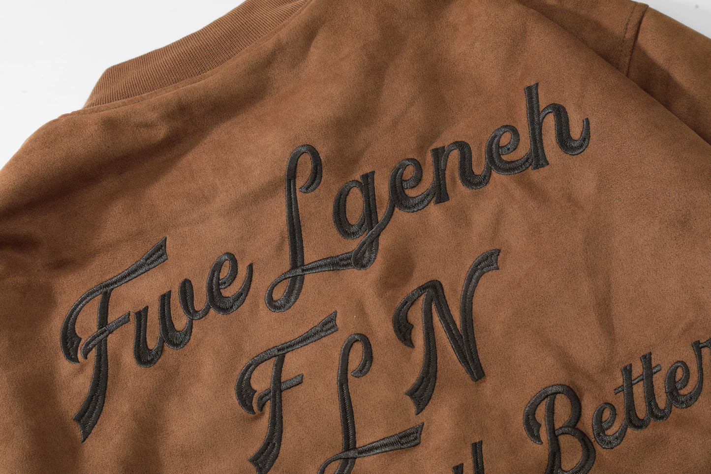 Oversized FLN Letter Embroidery Bomber Jacket Zip Up Suede Texture Streetwear Casual Fall Outerwear