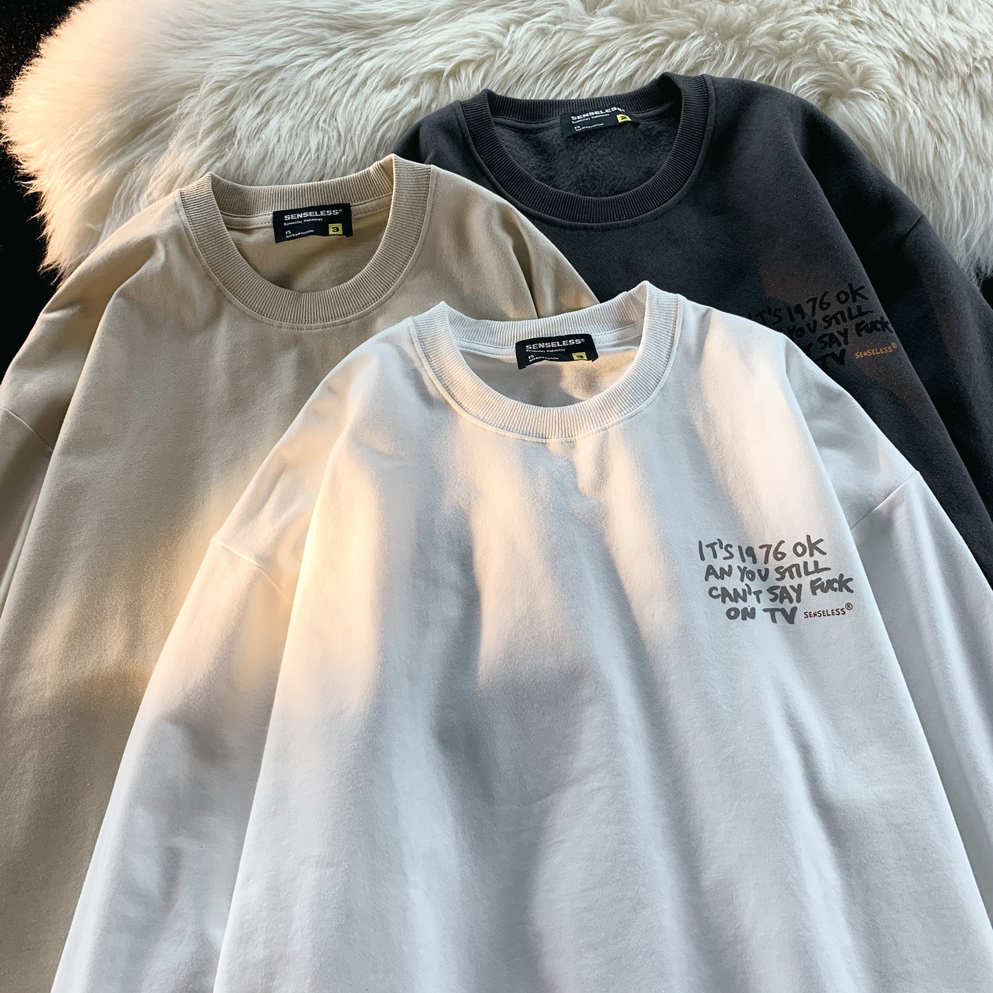 Senseless 1976 Punk Slogan Graphic Oversized Tee Grunge Rabbit Print Streetwear Short Sleeve T-Shirt