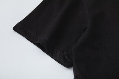 Black Graphic T-Shirt Crew Neck Short Sleeve Streetwear Casual Top