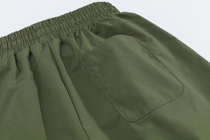 Tactical Drawstring Shorts Elastic Waist Side Cord Hem Wide Leg Streetwear Casual Shorts