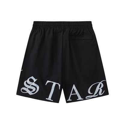 Unisex Graphic Drawstring Shorts, Elastic Waist Pockets, Casual Streetwear