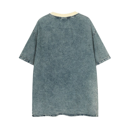 Maxdepy Graphic Letter Print Washed Oversized Tee Short Sleeve Streetwear Y2K Vintage Denim Look T-Shirt | Maxdepy Tee