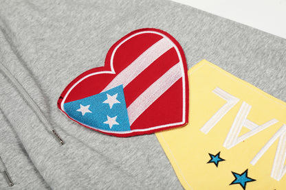 Women's RVNTENG 21 American Flag Heart Patch Embroidery Balloon Wide Leg Sweatpants Elastic Waist Drawstring Y2K Streetwear Jogger Pants
