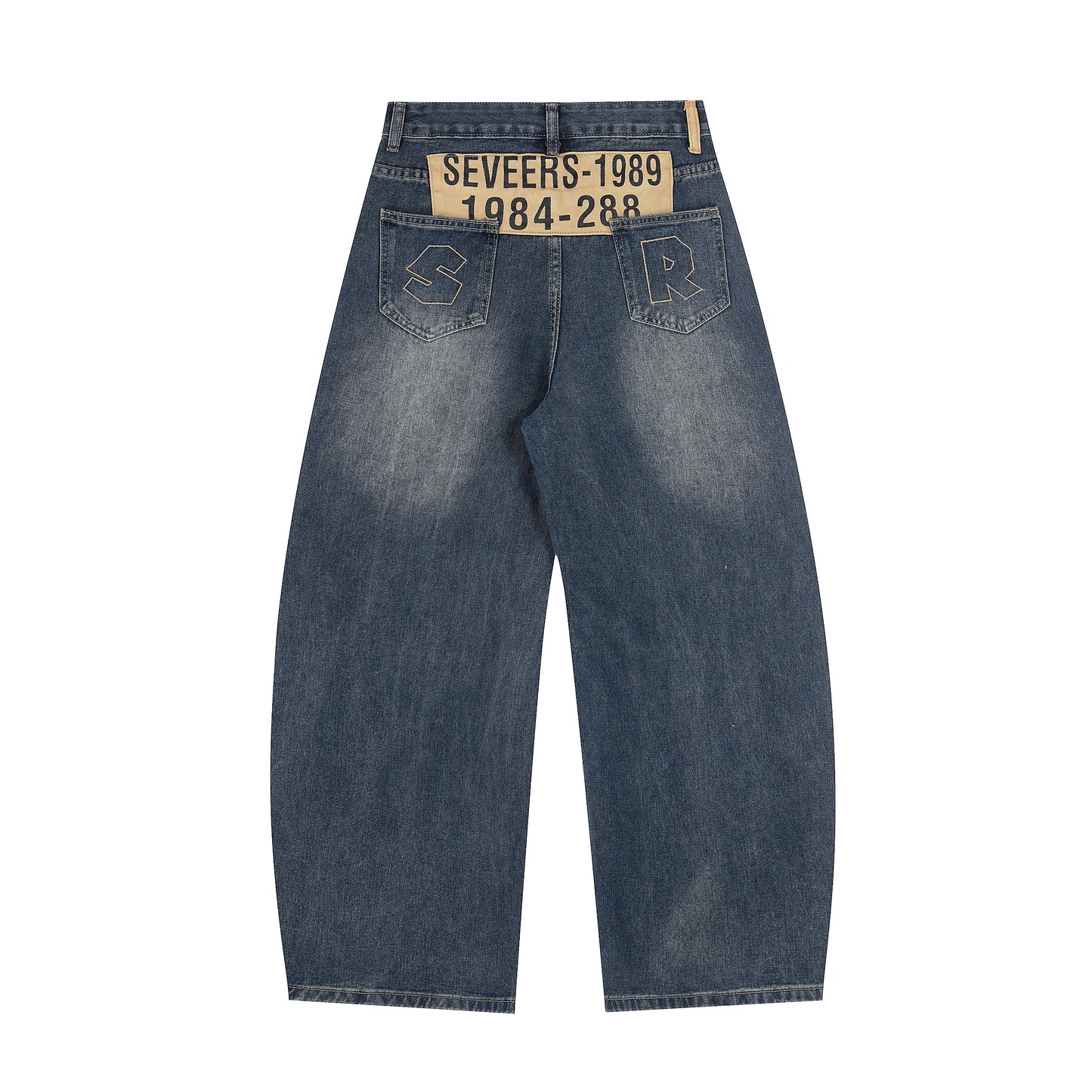 Sorry My Bed Needs Me Patch Wide Leg Barrel Jeans - Front and Back