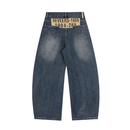 Sorry My Bed Needs Me Patch Wide Leg Barrel Jeans High Waist Washed Vintage Streetwear Denim Pants