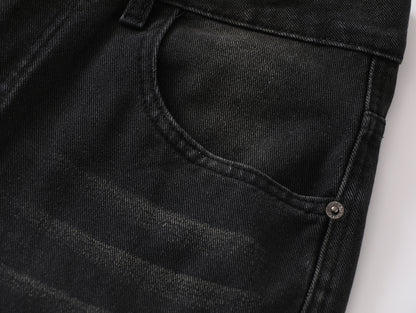 GRAYSTAR Patch Embroidered Cargo Jeans Wide Leg High Waist Washed Black Diagonal Seam Streetwear Denim Trousers | Gray Star
